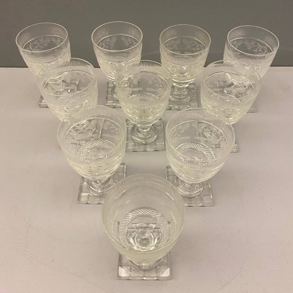 Victorian Engraved and Cut Red Wine Glasses (Set of 10) 1880-1890 View II