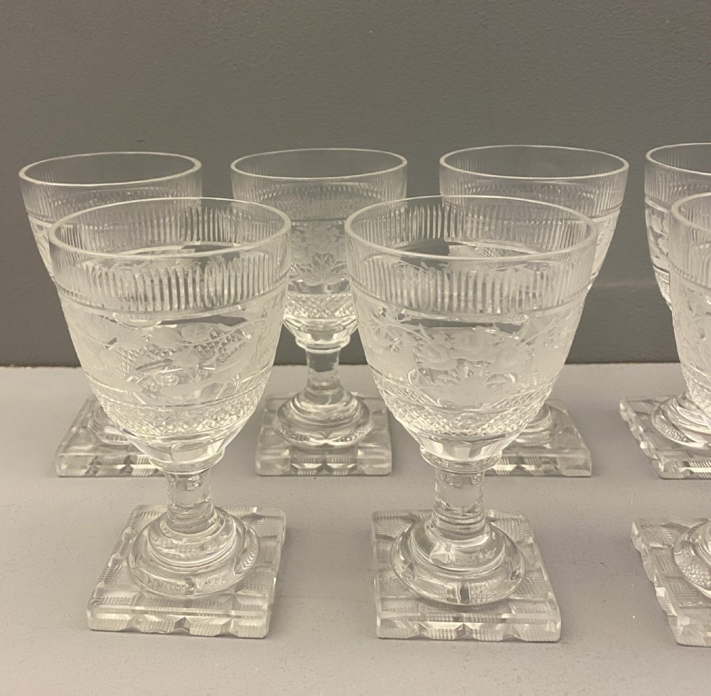 Victorian Engraved and Cut Sherry Glasses (Set of 10) 1880-1890 View II