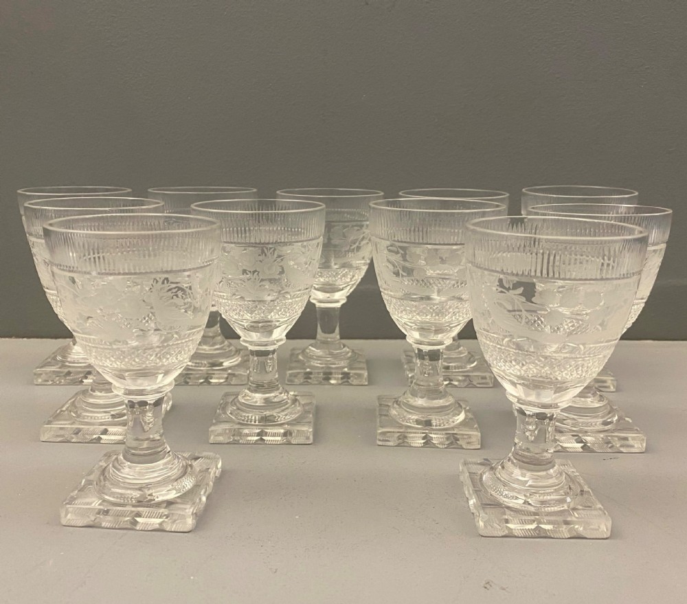 Victorian Engraved and Cut Sherry Glasses (Set of 10) 1880-1890 View III