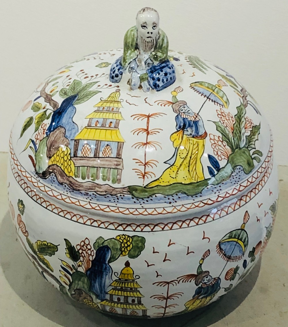 Rouen French Faience Bowl in Chinoiserie Pattern 1870