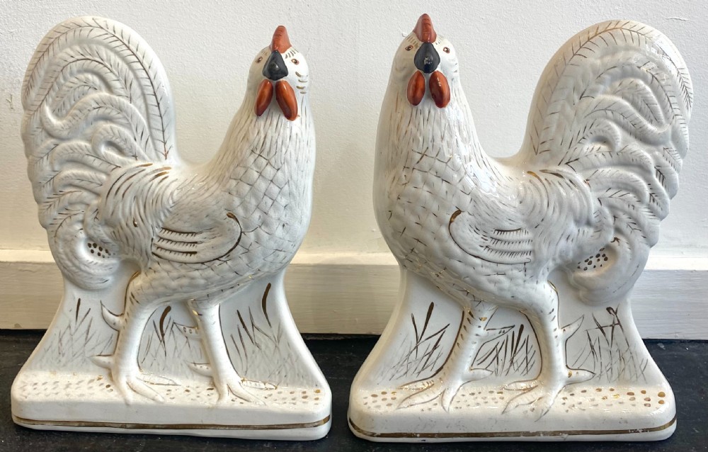 A Pair Of Staffordshire Cockerels (C.1870)