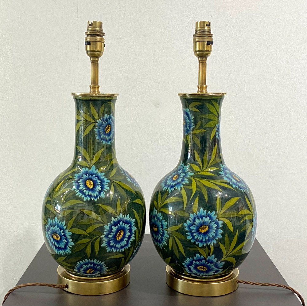 A Pair Of Doulton vases converted into lamp bases