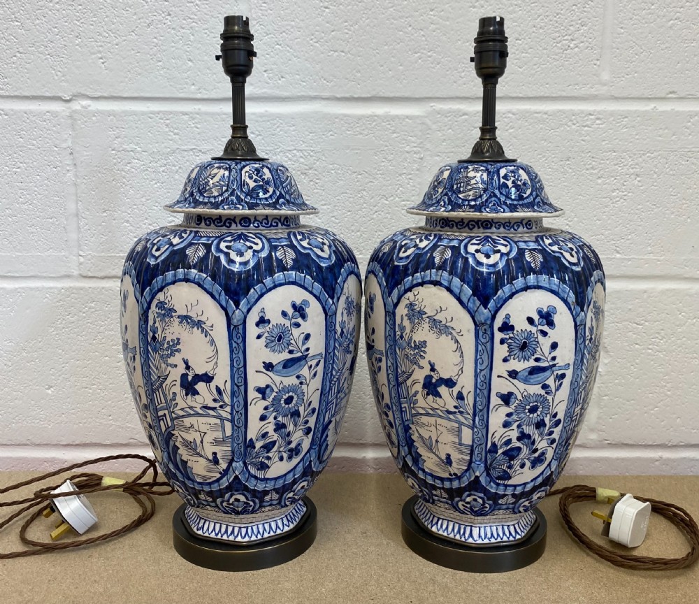 A Pair Of Delft Vases With Chinoiserie