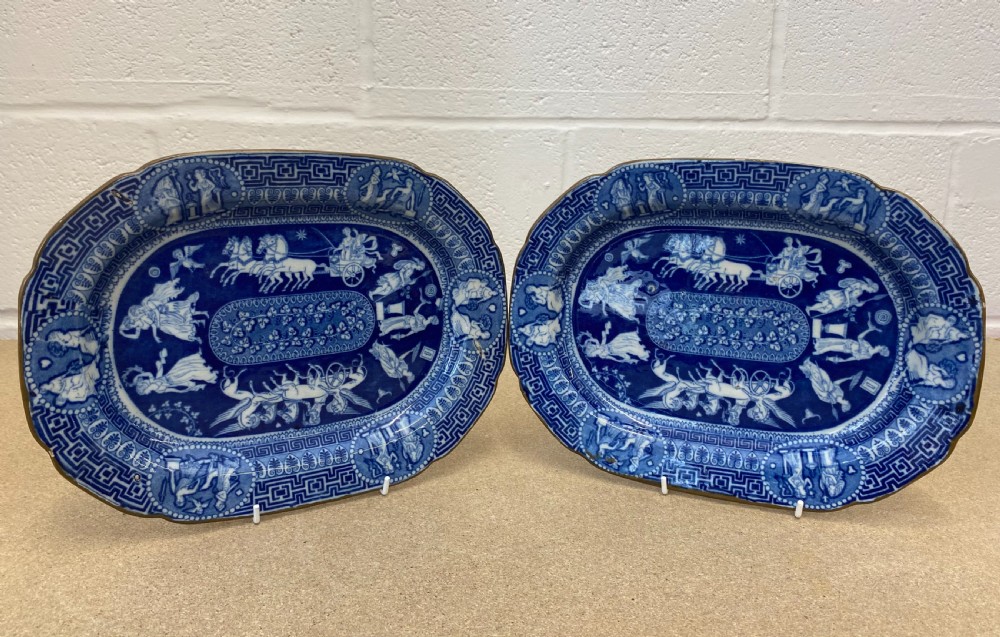 A Pair Of Herculaneum Blue And White Greek Pattern Platters 1805-1815