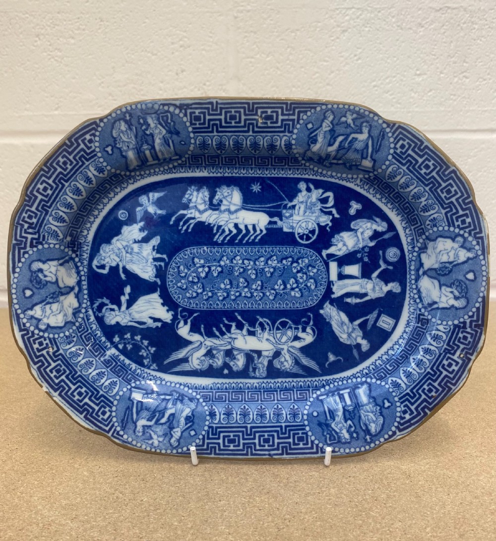A Pair Of Herculaneum Blue And White Greek Pattern Platters 1805-1815