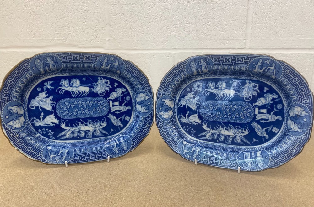 A Pair Of Herculaneum Blue And White Greek Pattern Platters 1805-1815 View III