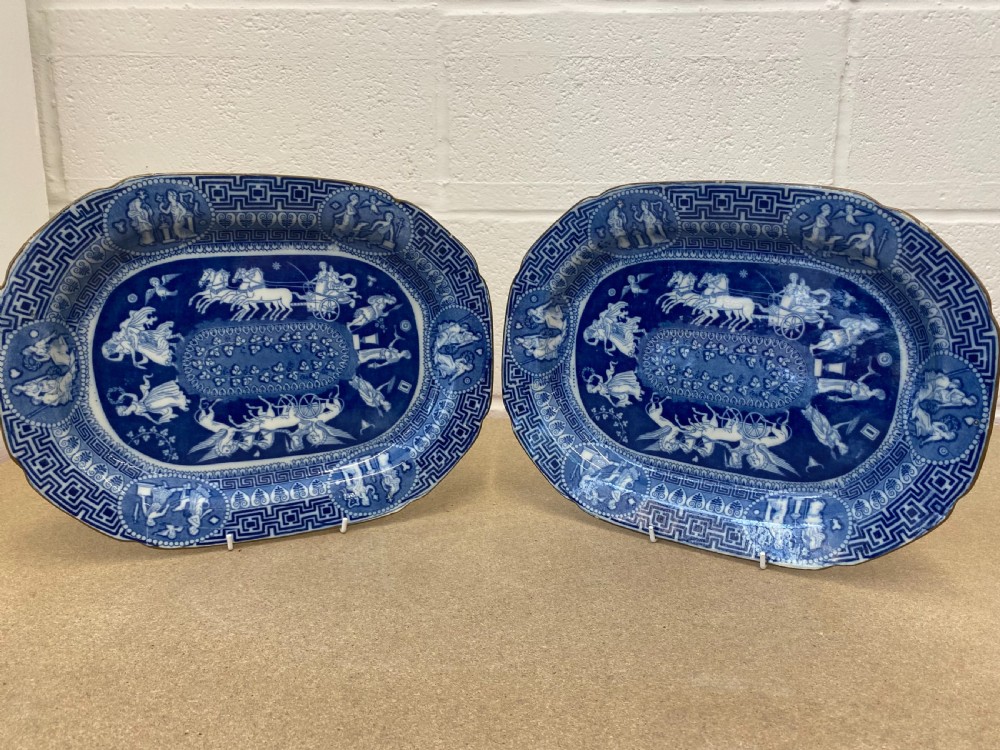 A Pair Of Herculaneum Blue And White Greek Pattern Platters 1805-1815