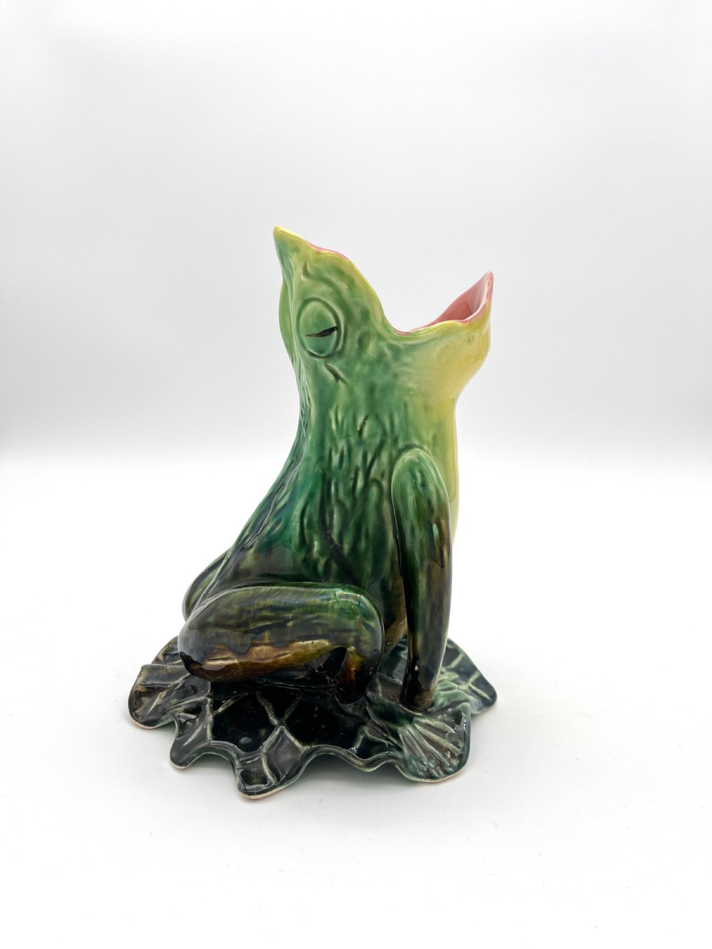 A French Majolica pottery multicolor green Frog 1890
