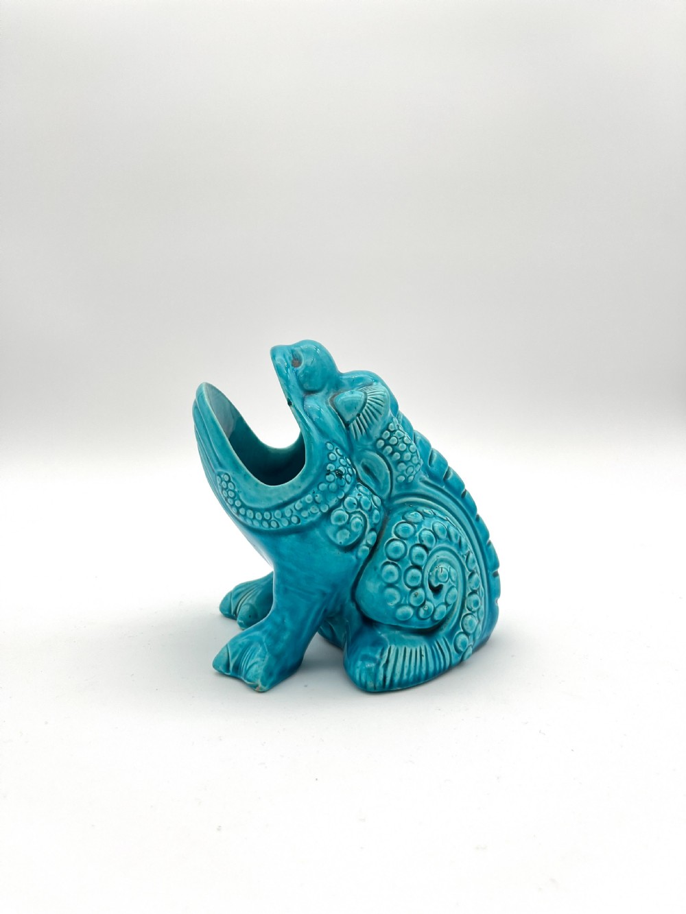 A Turquoise Burmantofts Toad spoonwarmer 1870-80 View II