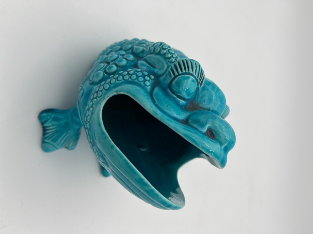 A Turquoise Burmantofts Toad spoonwarmer 1870-80 View IV