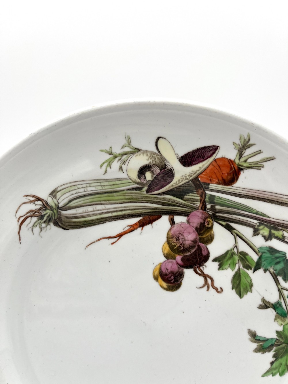 A beautiful 1870’s Minton Creamware body of platter and plates with vegetables patterns View II