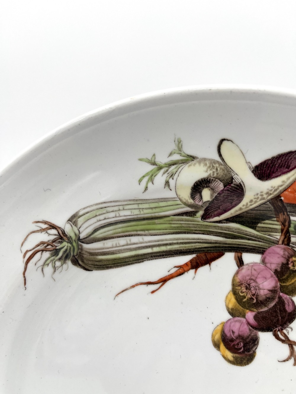 A beautiful 1870’s Minton Creamware body of platter and plates with vegetables patterns View V