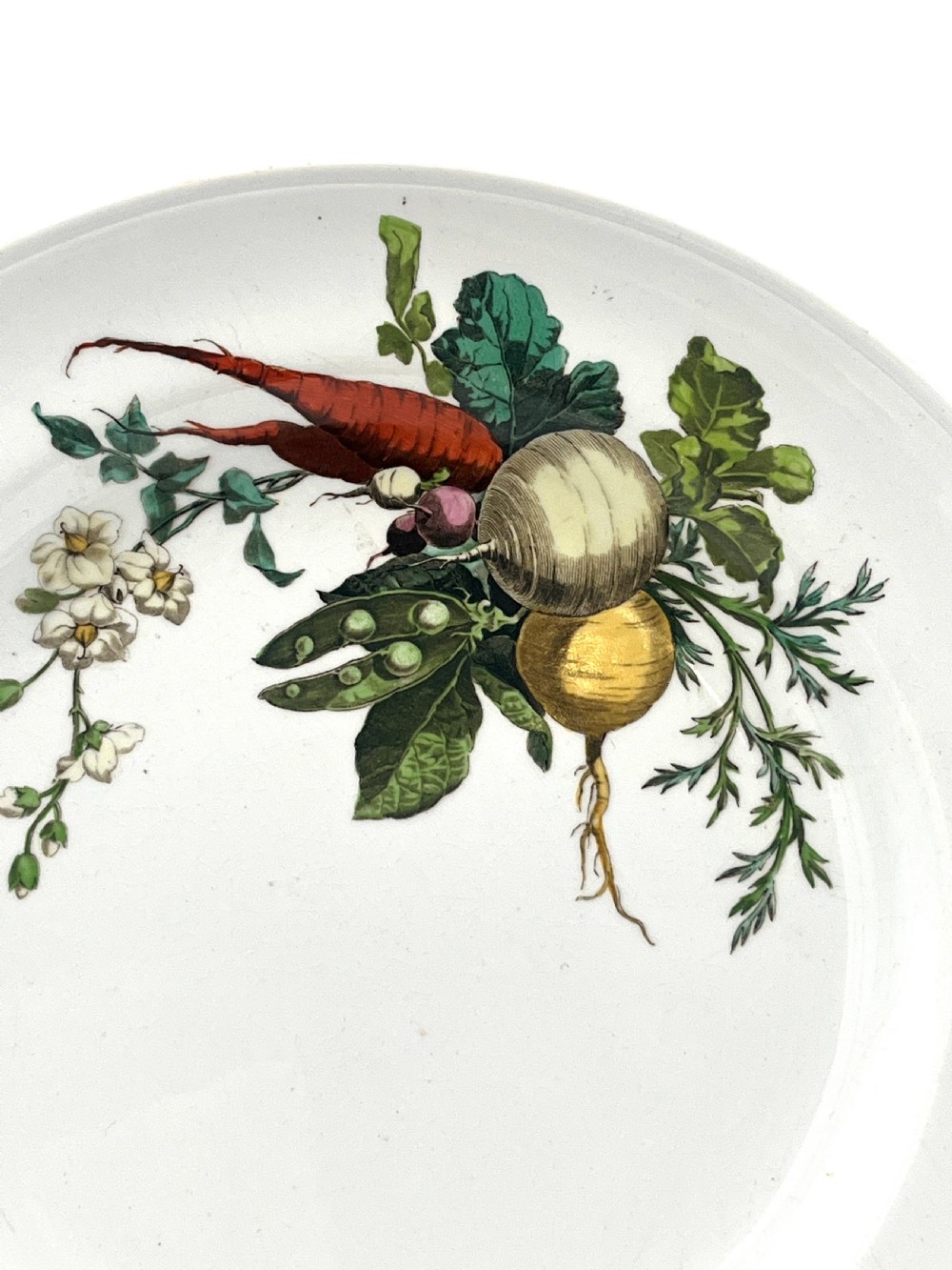 A beautiful 1870’s Minton Creamware body of platter and plates with vegetables patterns View VI