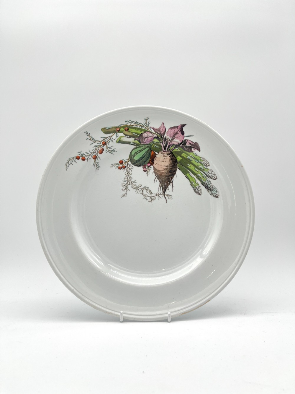 A beautiful 1870’s Minton Creamware body of platter and plates with vegetables patterns View VIII