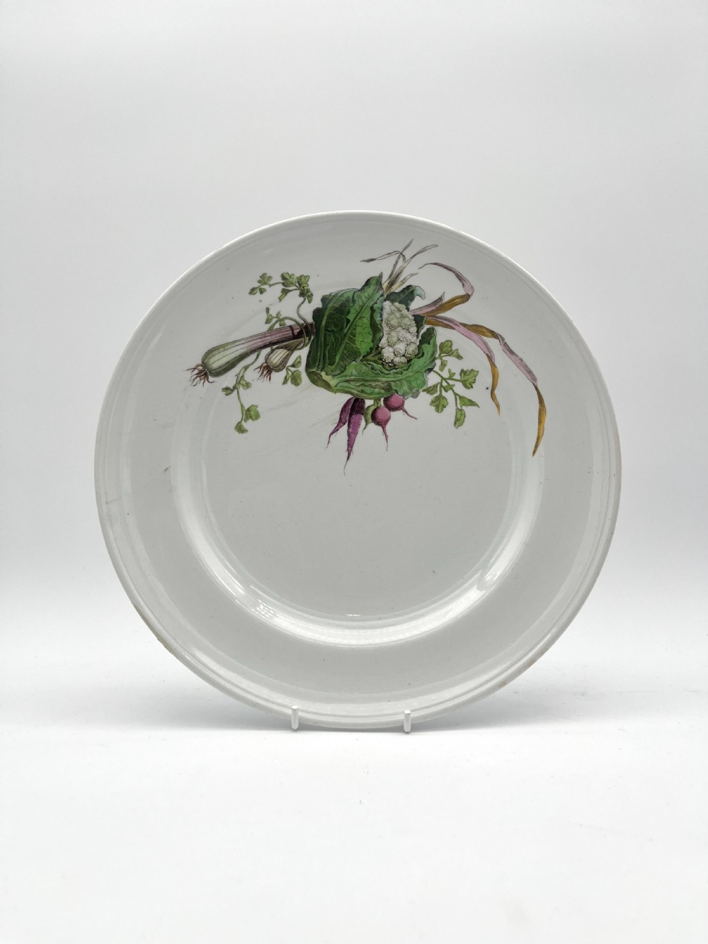A beautiful 1870’s Minton Creamware body of platter and plates with vegetables patterns View IX