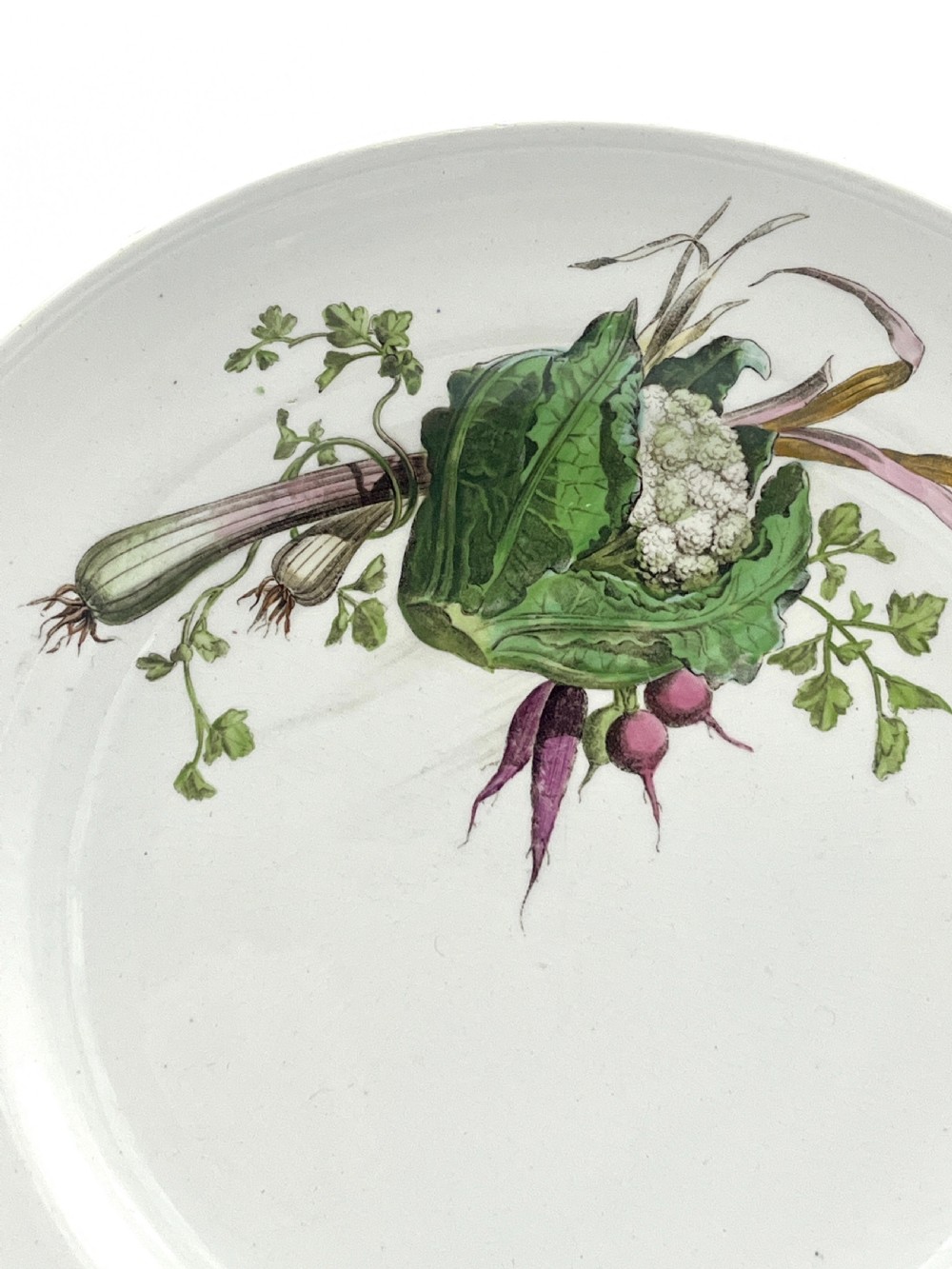 A beautiful 1870’s Minton Creamware body of platter and plates with vegetables patterns View X