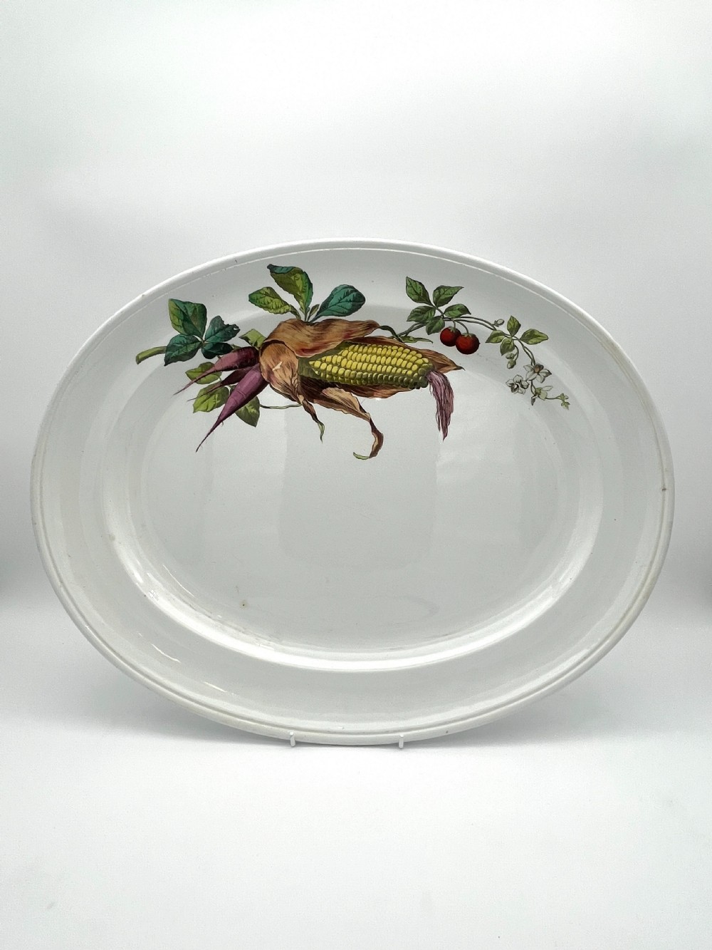 A beautiful 1870’s Minton Creamware body of platter and plates with vegetables patterns View XV