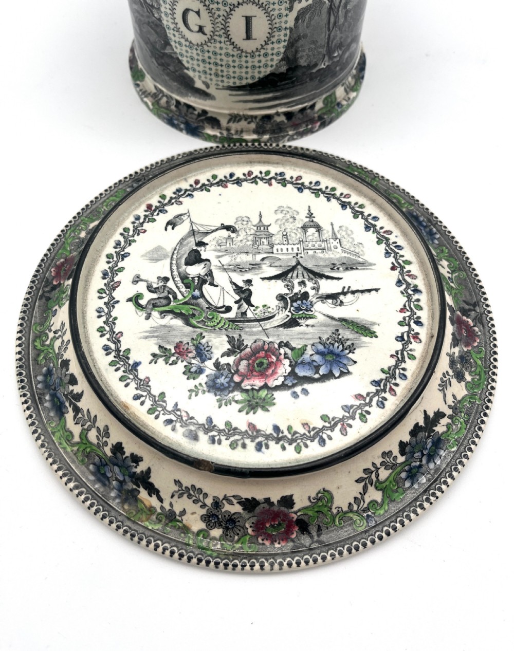 A richly decorated Bristol Pottery 1845-50 Tobacco Jar View VI