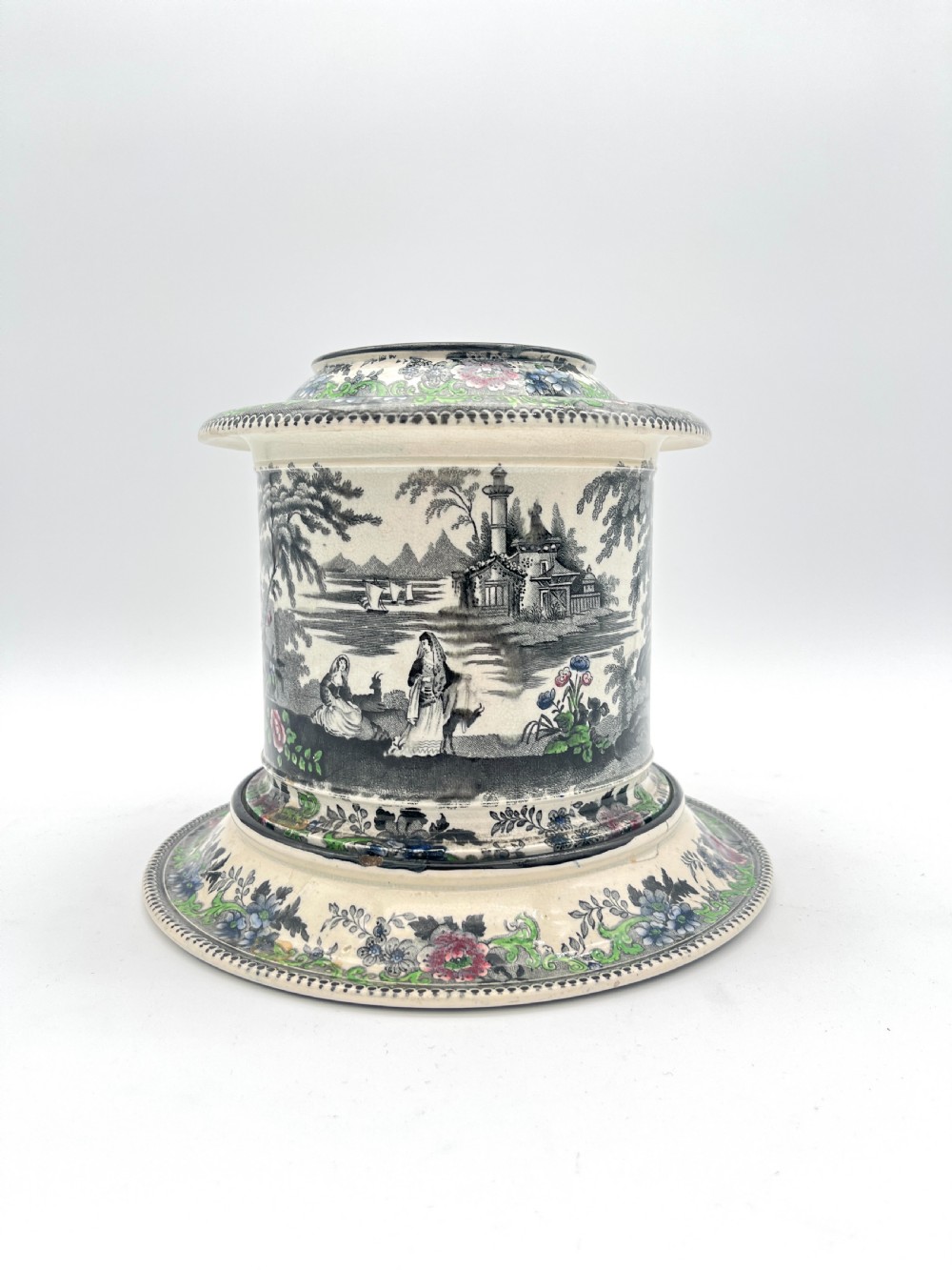 A richly decorated Bristol Pottery 1845-50 Tobacco Jar