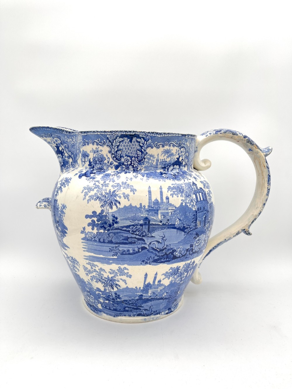 An enormous Blue & White Transfer Jug. Circa 1820