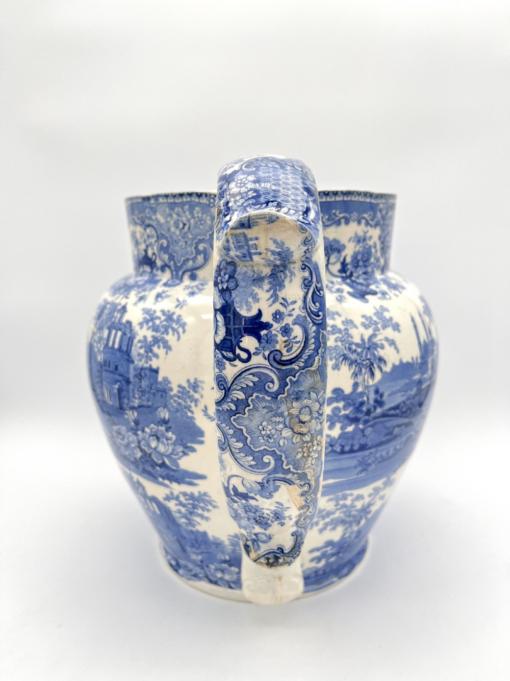 An enormous Blue & White Transfer Jug. Circa 1820 View II