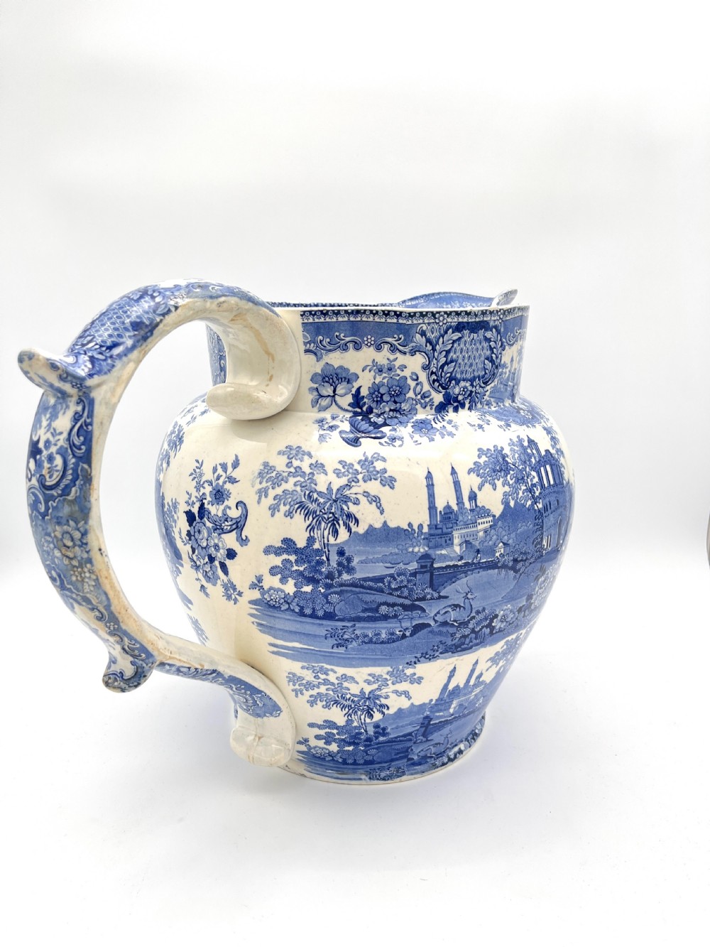 An enormous Blue & White Transfer Jug. Circa 1820 View III