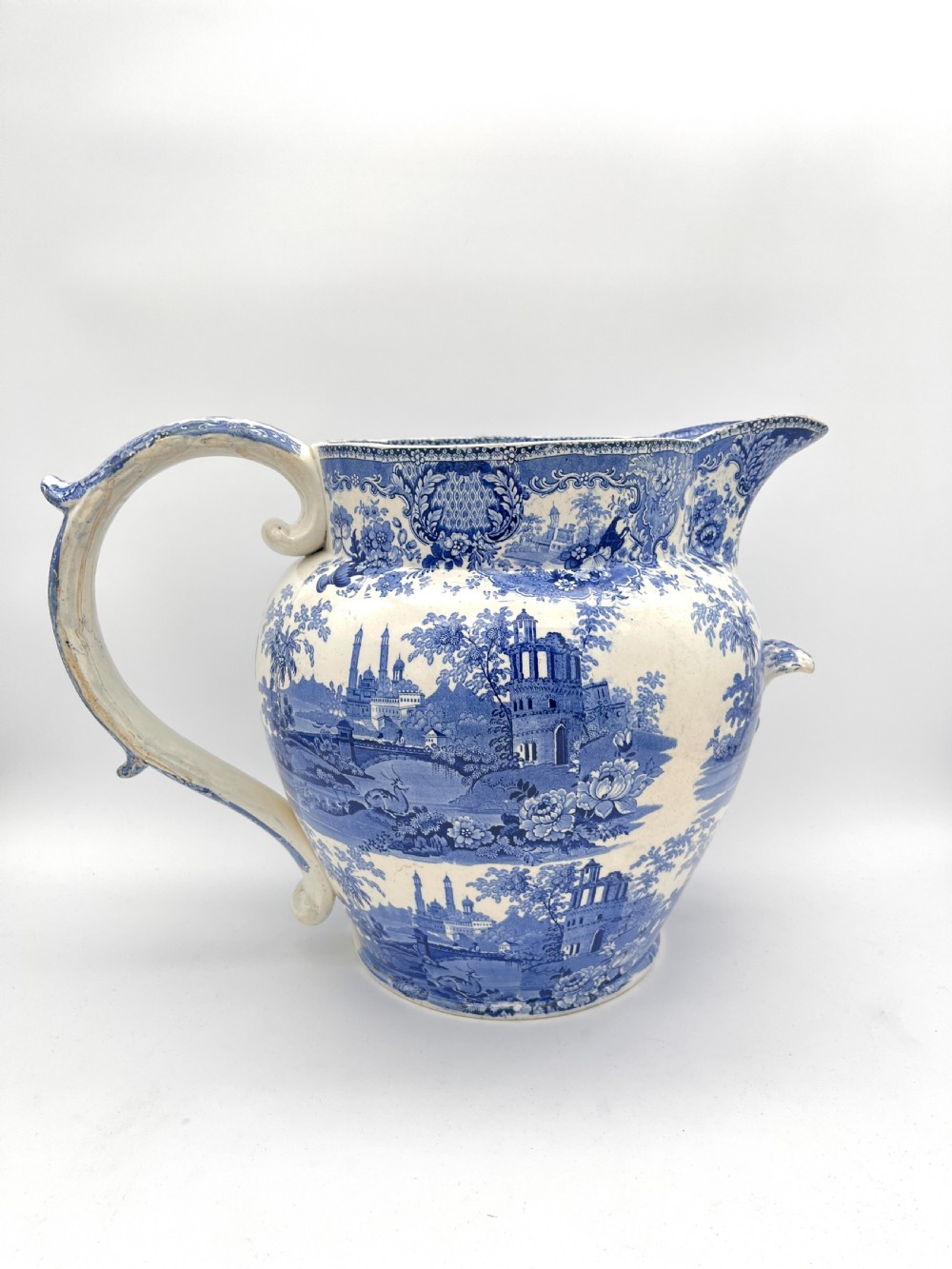 An enormous Blue & White Transfer Jug. Circa 1820 View IV