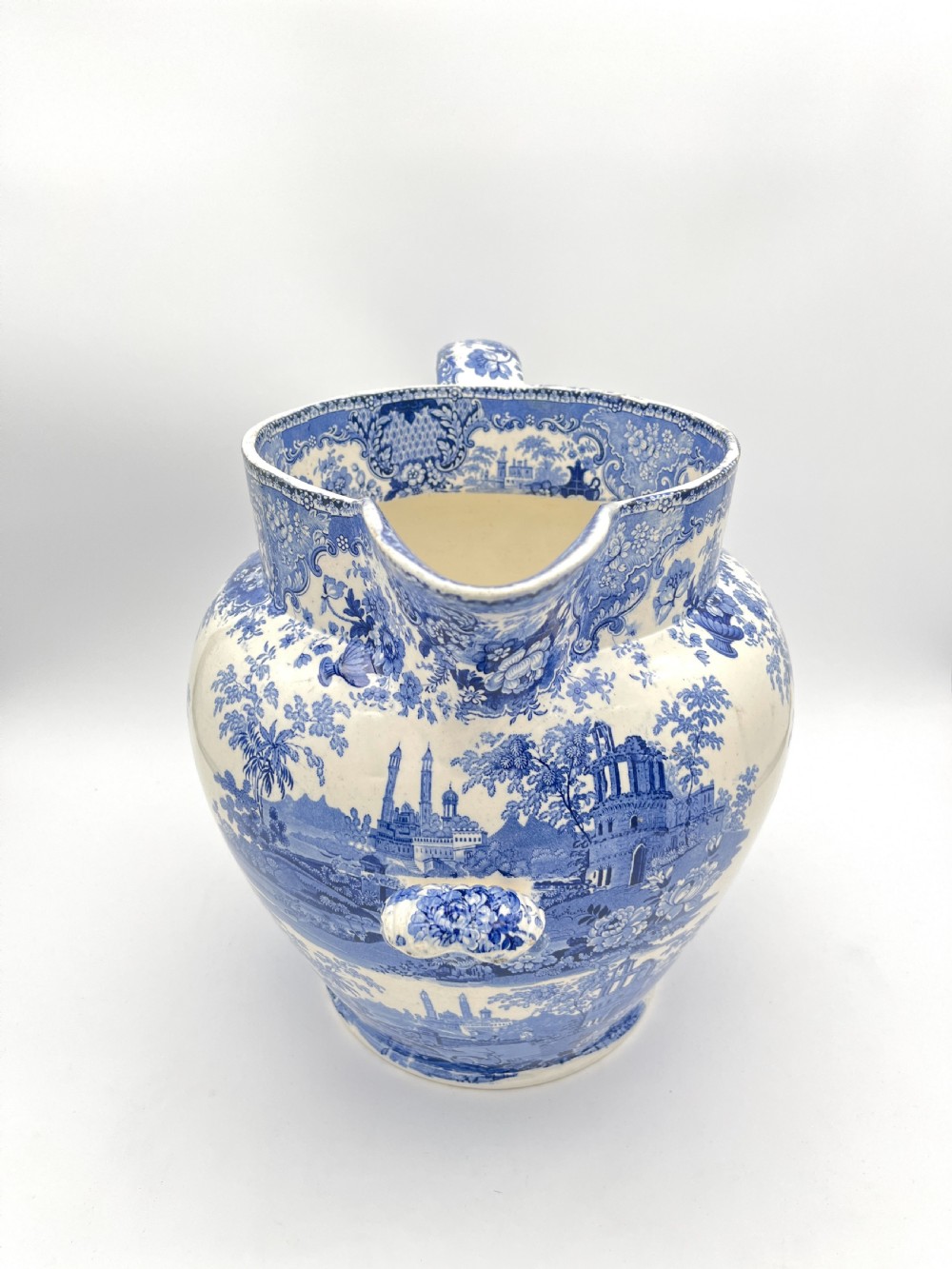 An enormous Blue & White Transfer Jug. Circa 1820 View V