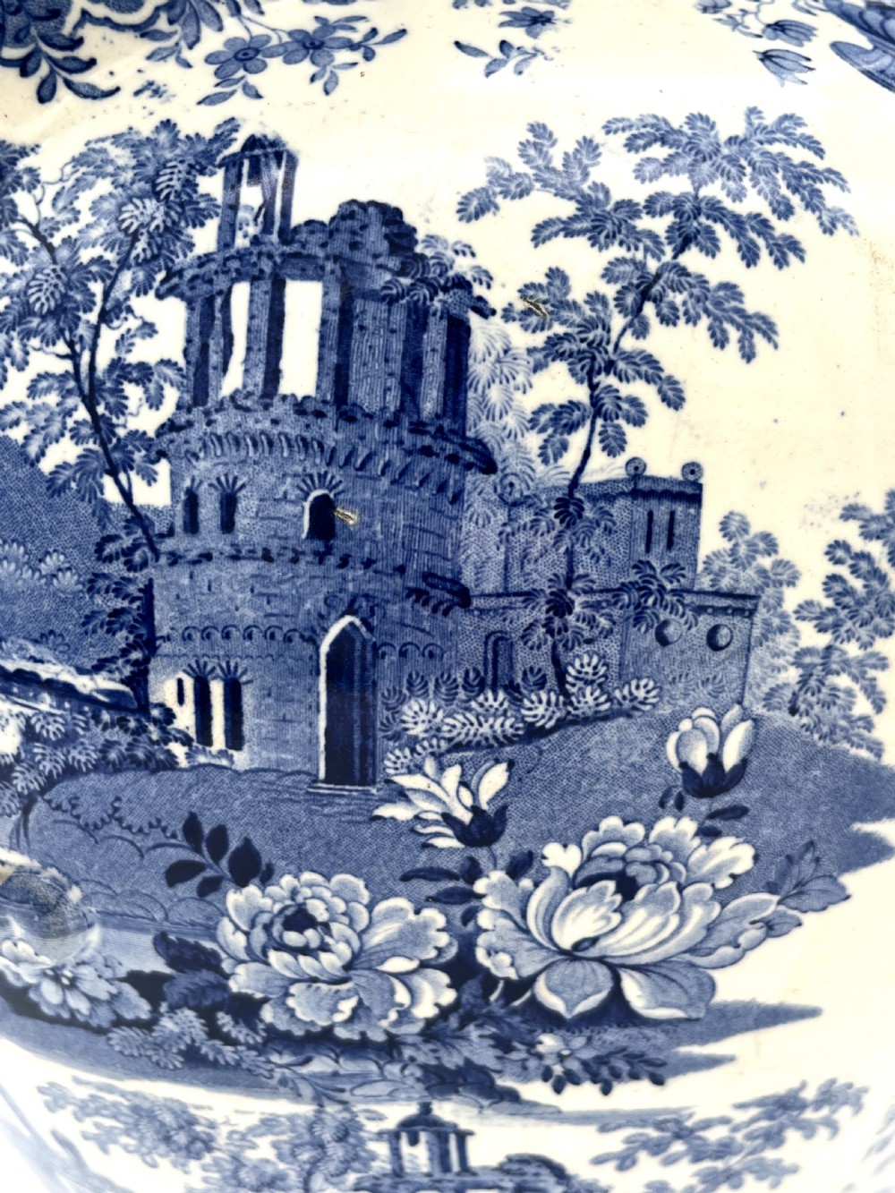 An enormous Blue & White Transfer Jug. Circa 1820 View VIII