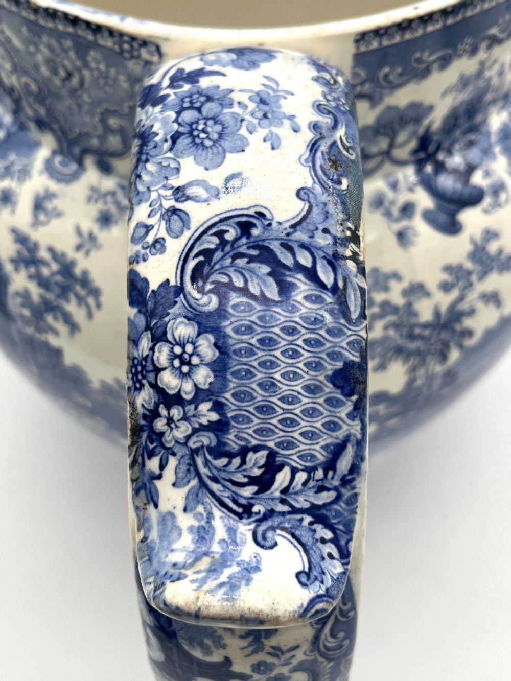 An enormous Blue & White Transfer Jug. Circa 1820 View X