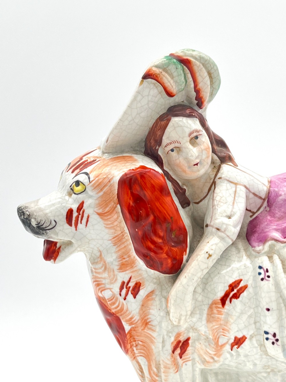 A Rare Staffordshire Pottery Royal Child on a St. Bernard. 1860-70 View IV