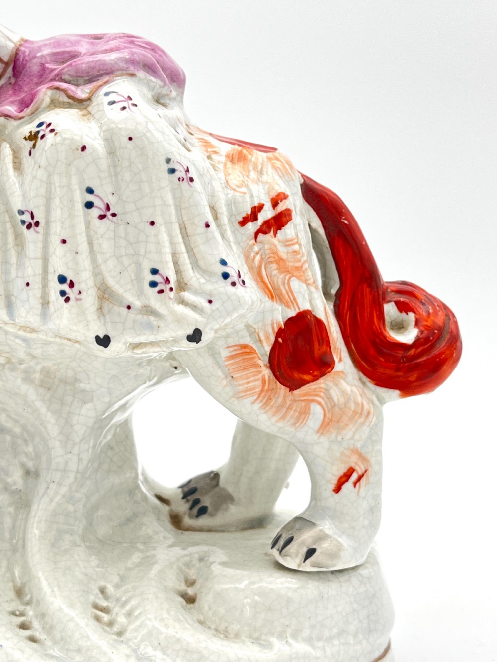 A Rare Staffordshire Pottery Royal Child on a St. Bernard. 1860-70 View V