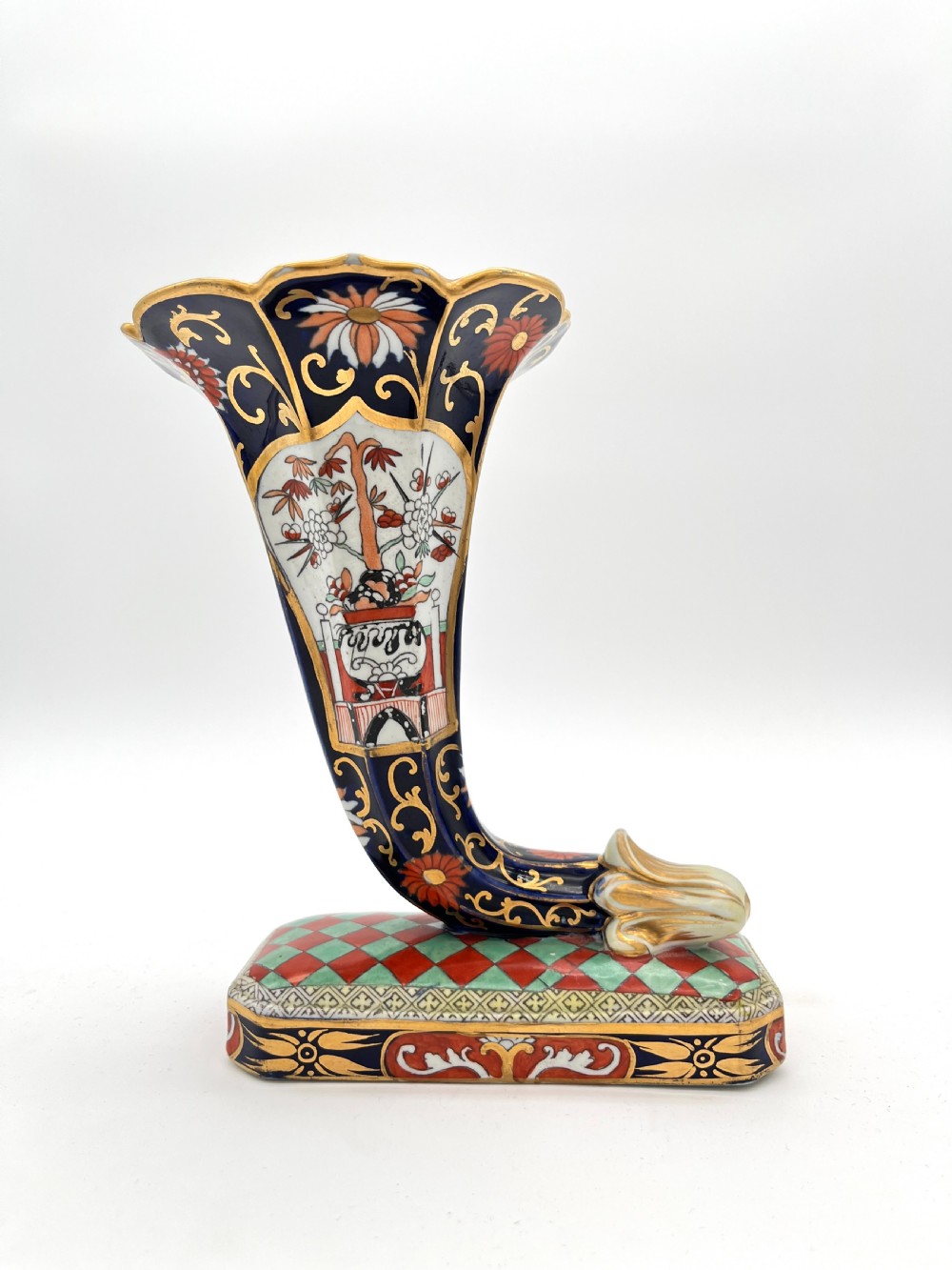 An extremely rare Pr of Mason’s Ironstone Hand-Painted Cornucopia in Split Basket Pattern. 1820 View II