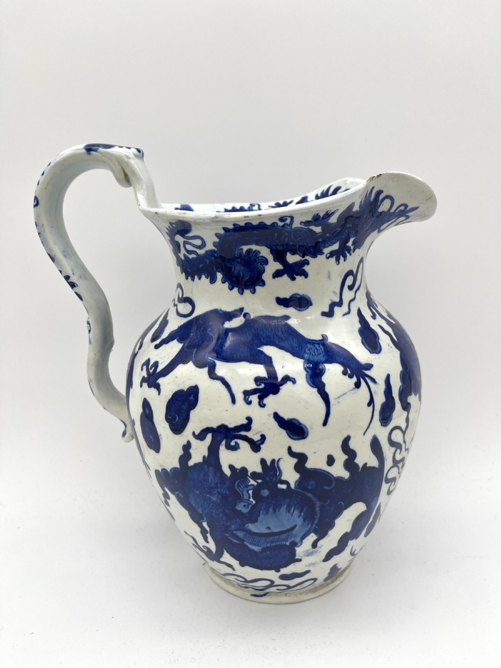 Spode Blue & White Water Jug with rare Dragon Pattern. Early 19th Century View III