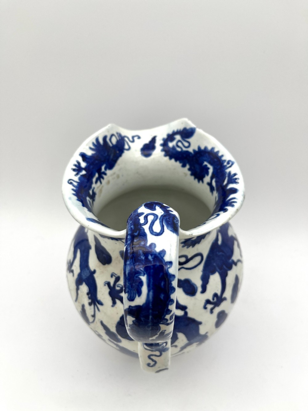 Spode Blue & White Water Jug with rare Dragon Pattern. Early 19th Century View IV