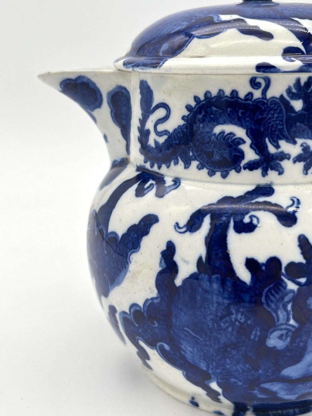 Spode Blue & White Hot Toast Jug with rare Dragon Pattern. Early 19th Century View V