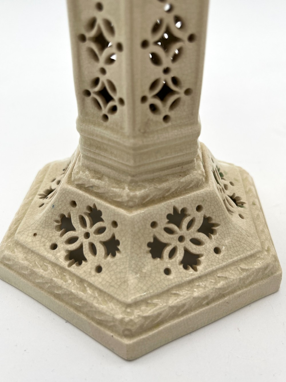 Pr of Staffordshire Creamware Candlesticks. Late Victorian View VI