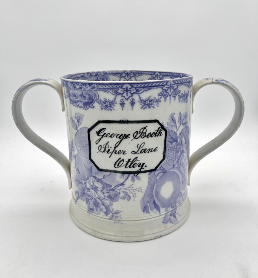 Rare Large Mulberry Loving Mug full of frogs and newts. 1845