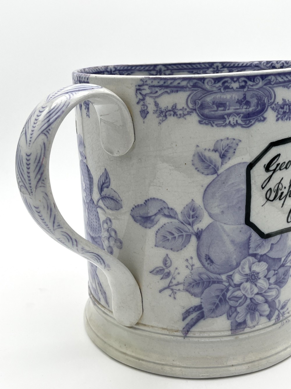 Rare Large Mulberry Loving Mug full of frogs and newts. 1845 View III