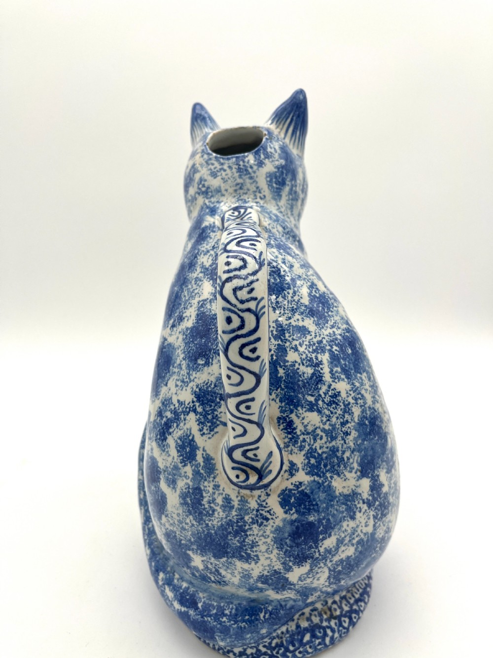 A Rather Rare French Blue and White Faience Puzzlejug in Spongeware Patt View III