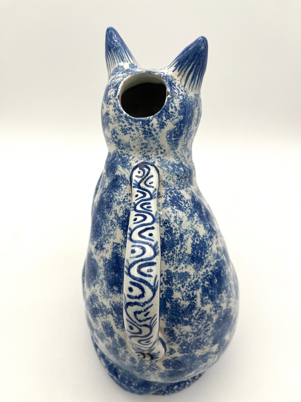 A Rather Rare French Blue and White Faience Puzzlejug in Spongeware Patt View IV