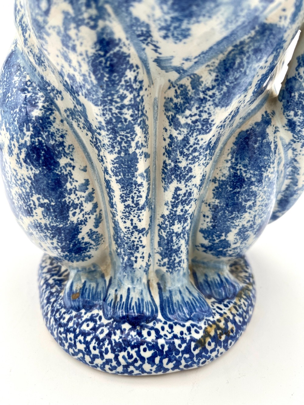 A Rather Rare French Blue and White Faience Puzzlejug in Spongeware Patt View V