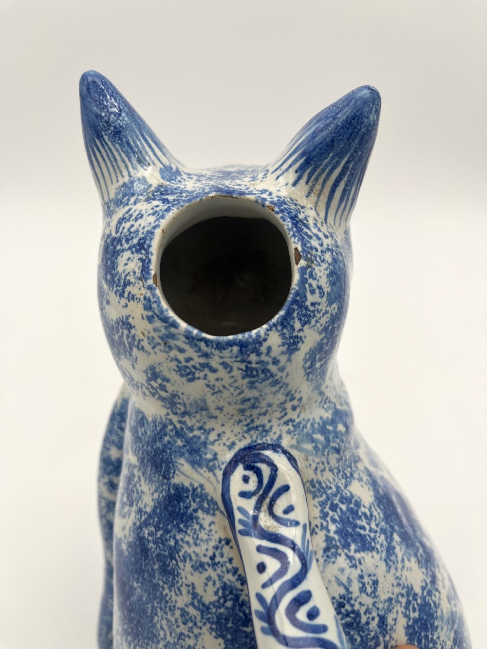 A Rather Rare French Blue and White Faience Puzzlejug in Spongeware Patt View VI