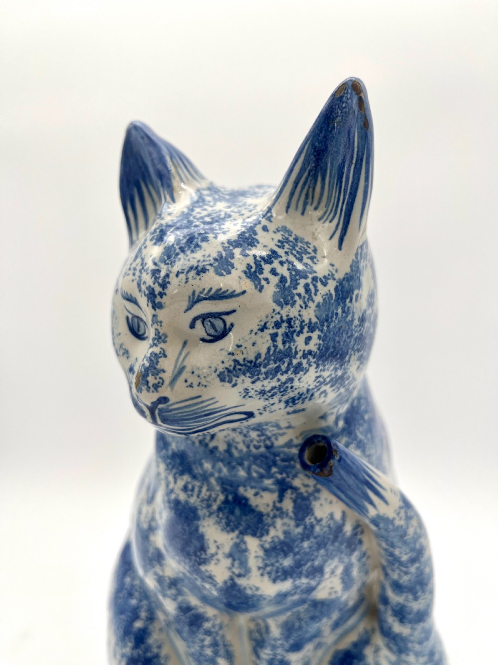 A Rather Rare French Blue and White Faience Puzzlejug in Spongeware Patt View VII