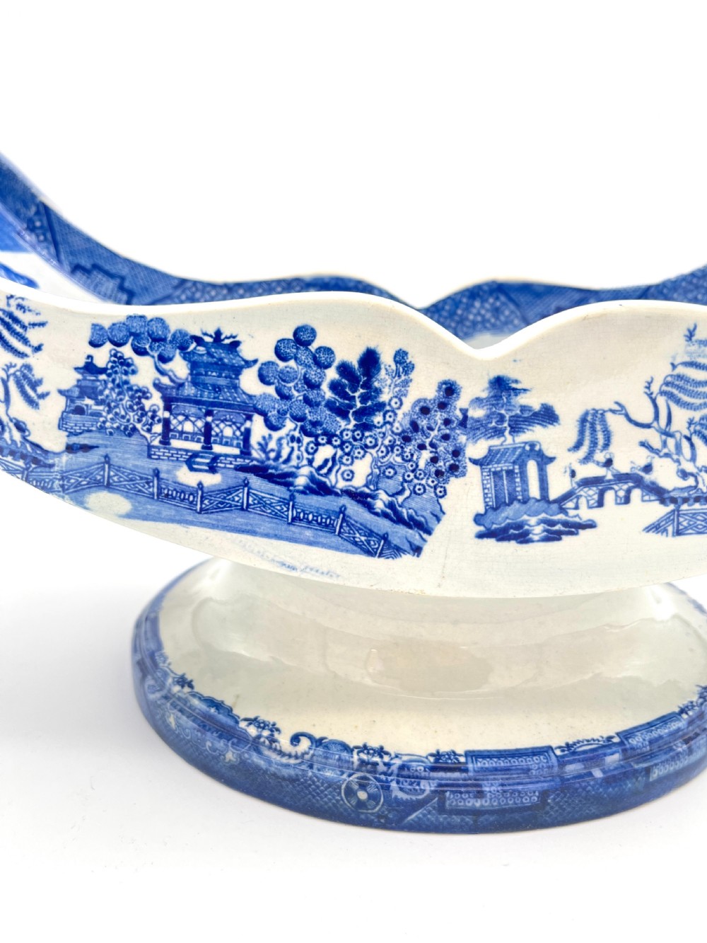 1845-50 Blue and white Stilton Cheese cradle in Willow Pattern View III