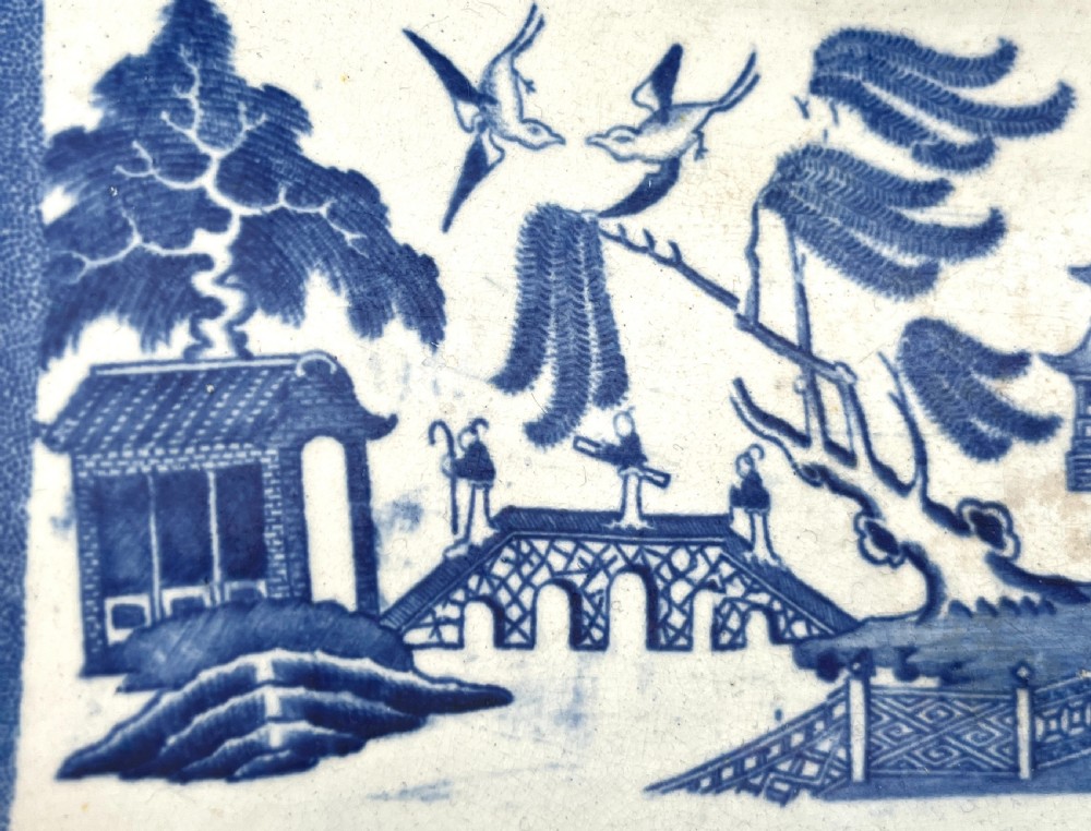 1845-50 Blue and white Stilton Cheese cradle in Willow Pattern View VI