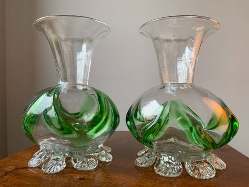 pair of victorian stourbridge green clear glass vases - CATEGORY: ANTIQUE GLASS - DATED 19TH CENTURY