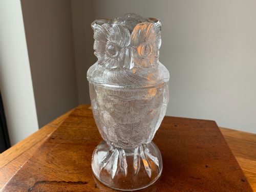 glass owl tobacco jar matthew turnbull circa 1888 - CATEGORY: ANTIQUE GLASS - DATED 19TH CENTURY