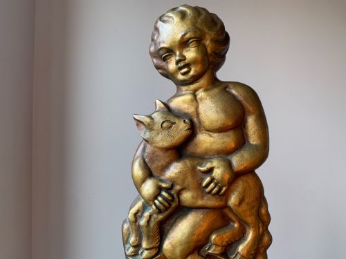 THE BIRMINGHAM GUILD ART DECO FIRESIDE COMPANION SET OF A CHILD LAMB CIRCA 1930 - ADDITIONAL PHOTO 1