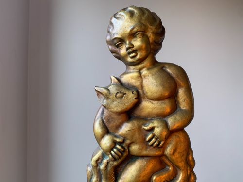 THE BIRMINGHAM GUILD ART DECO FIRESIDE COMPANION SET OF A CHILD LAMB CIRCA 1930 - ADDITIONAL PHOTO 9